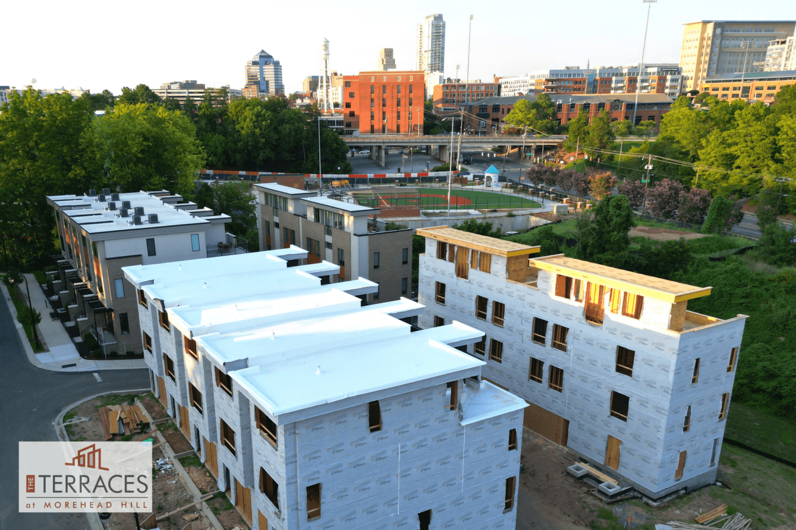 Phase 1 & 2 of the Terraces at Morehead Hill Community with direct views to Downtown Durham
